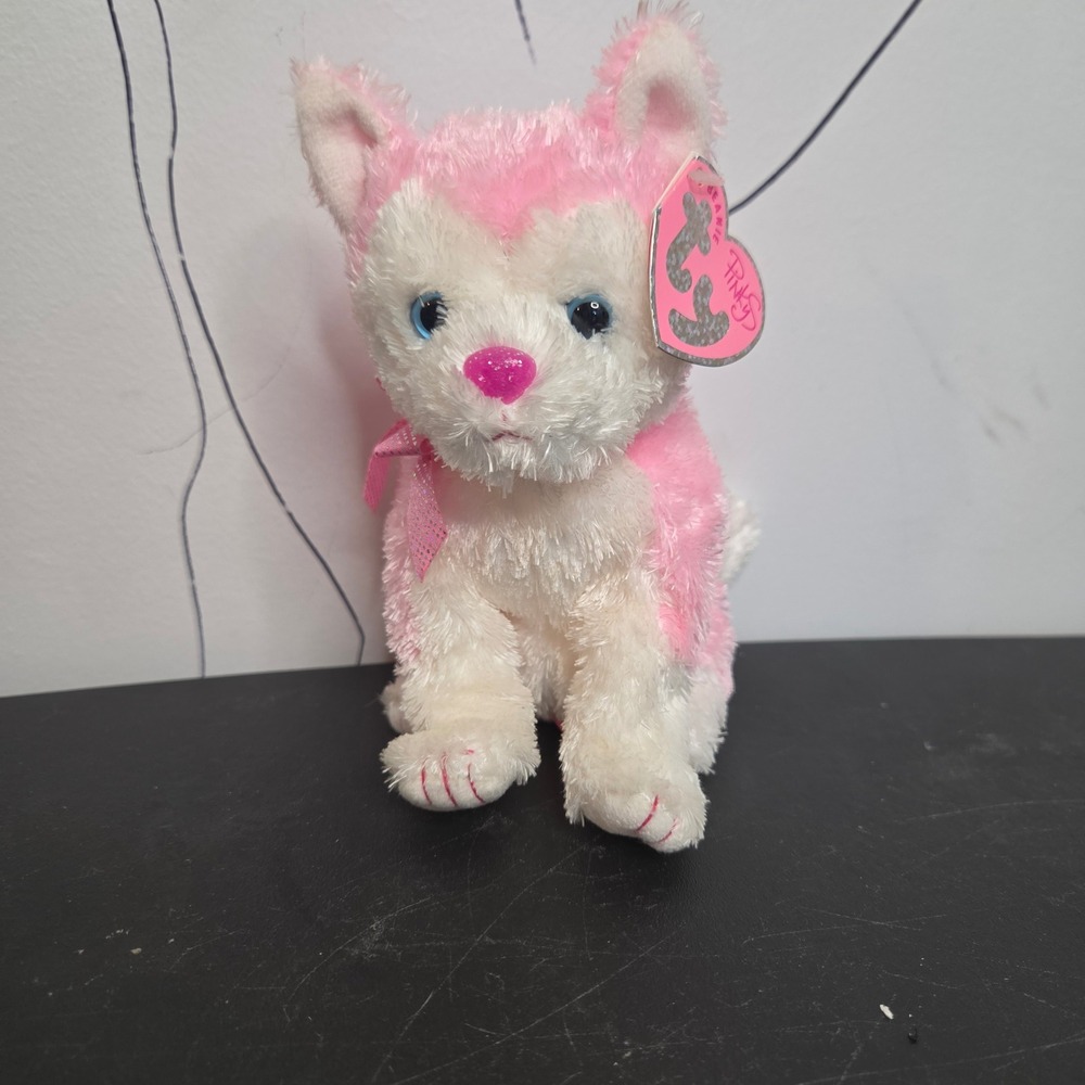 Ty Beanie Babies Bonita Pink Puppy Dog Plush 2006 Blue Eyes Glitter Nose 6.5"